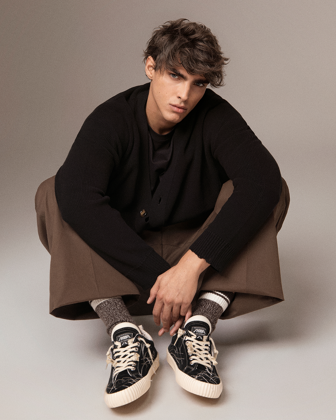Wavy Suede Black Embroidery