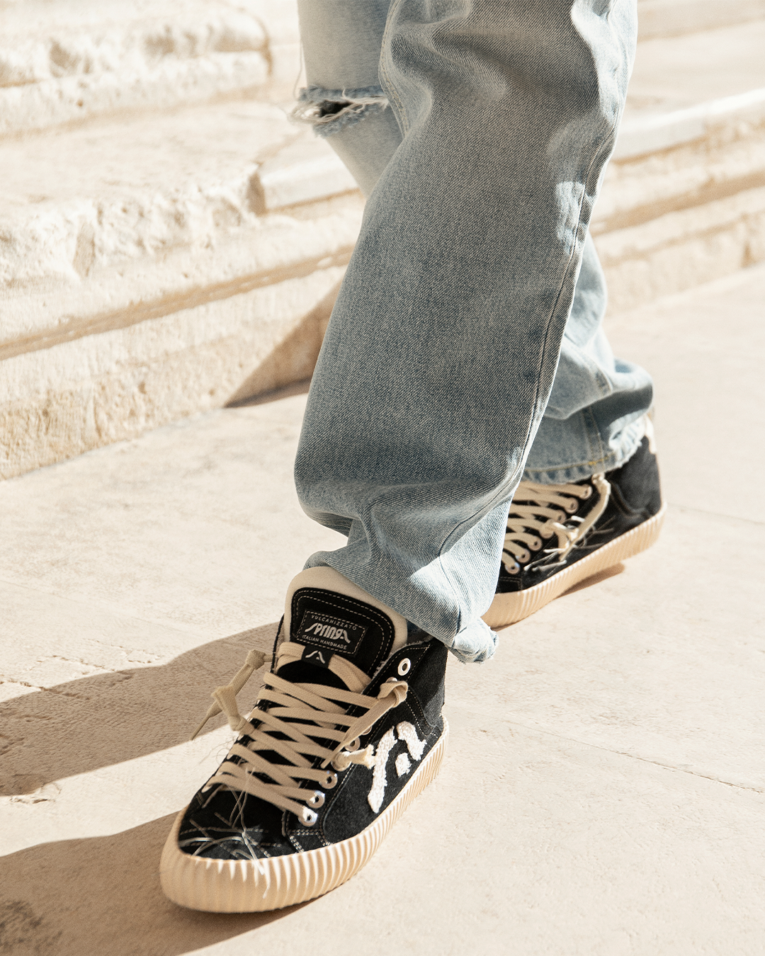 Wavy Suede Black High Top Embroidery