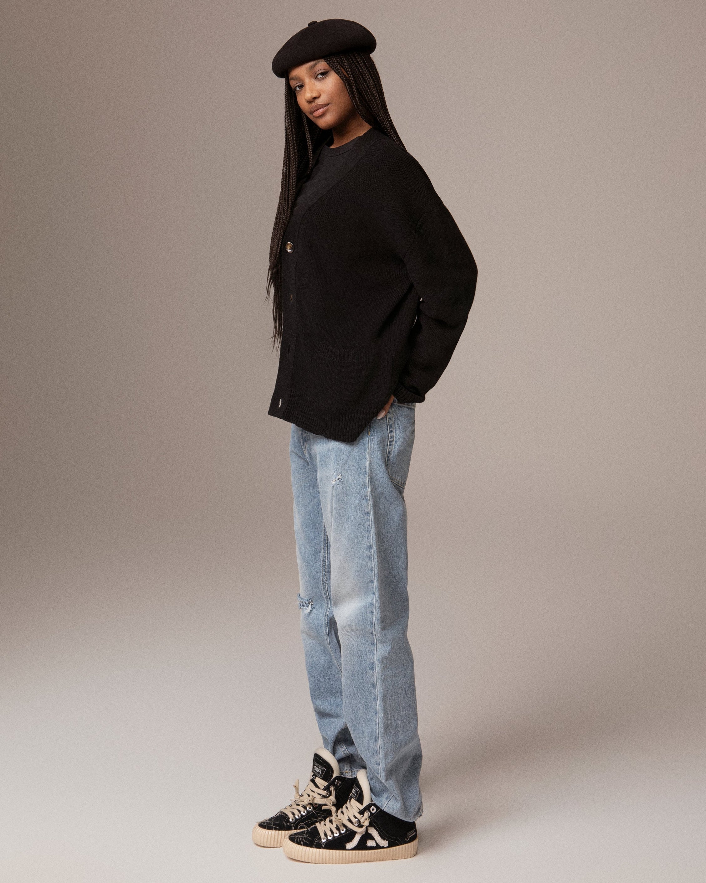 Wavy Suede Black High Top Embroidery